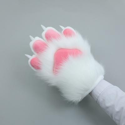 White and Pink Fluffy Cosplay Cat Paw Cute Performance Toy Gloves