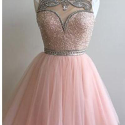 Short Pink Tulle Homecoming Dresses with crystals 
