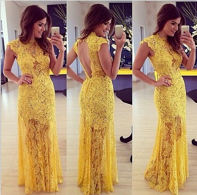 yellow dress with lace