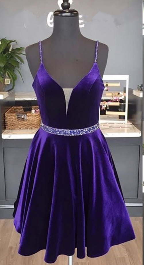purple velvet cocktail dress