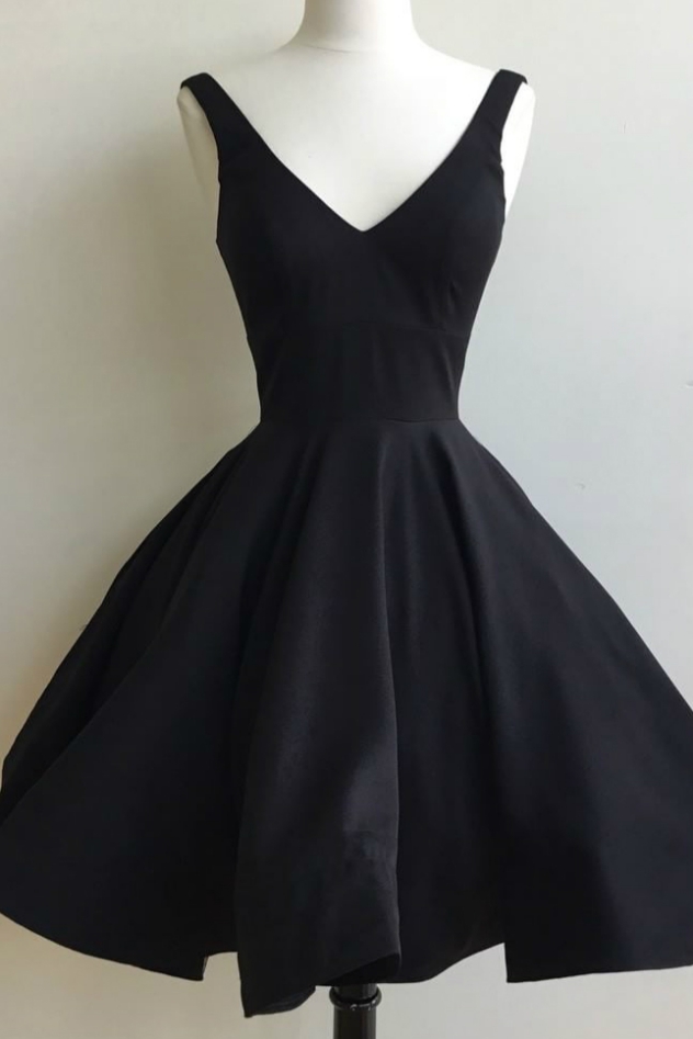 black satin v neck dress