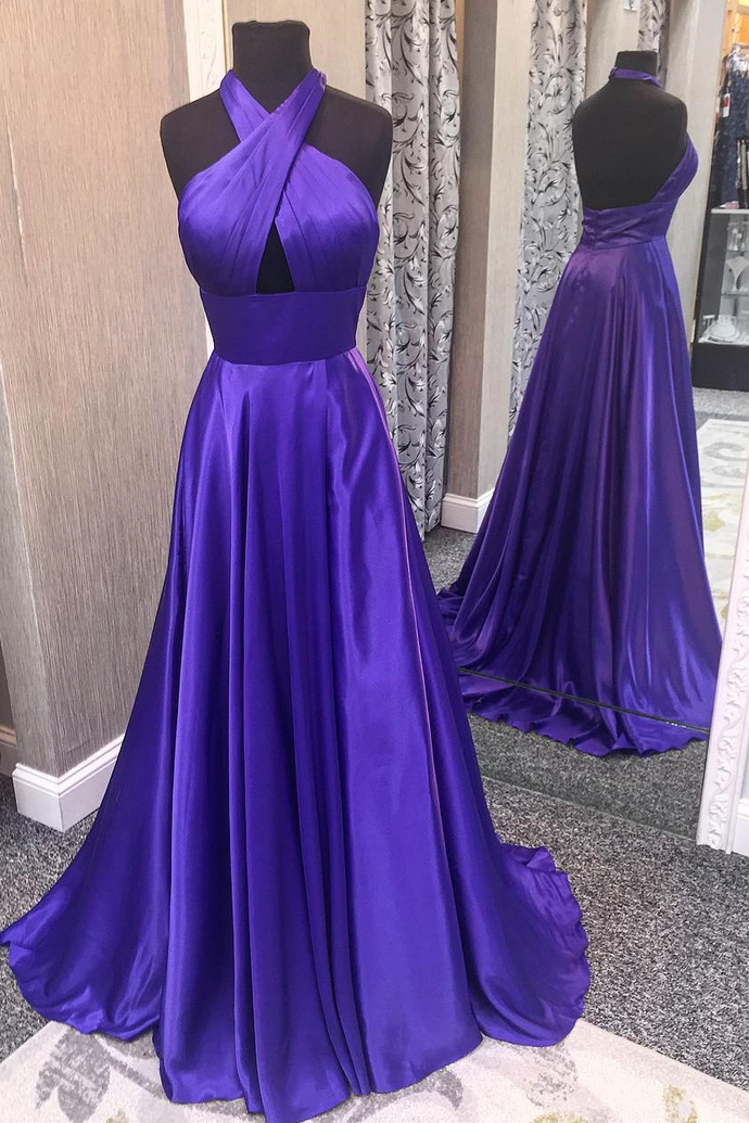 purple satin prom dress