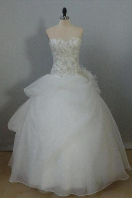 Sweetheart Neck Organza Wedding Dresses Crystals Women Bridal Gowns