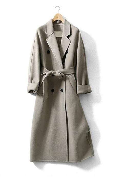 Light Grey Double Beasted Women Wool Coat Without Lining