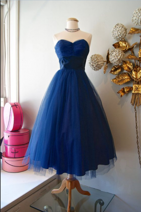 Royal Blue Tulle Prom Dress Sweetheart Neck Women Party Dress