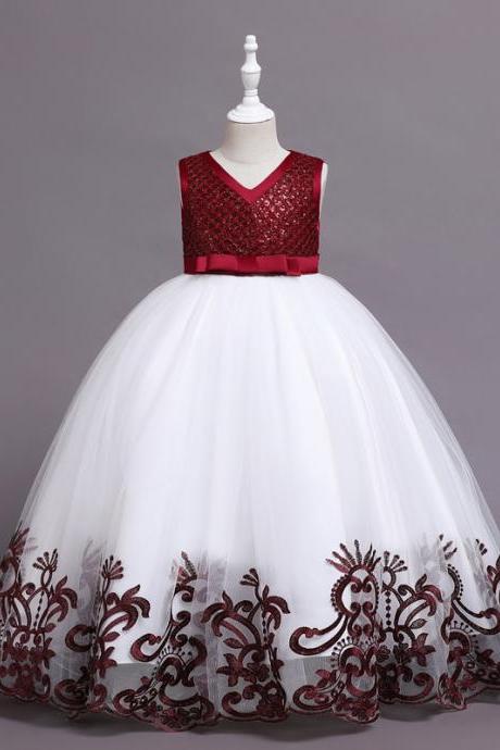 Sleeveless Ball Gown White Lace Appliques Flower Girl Dress 