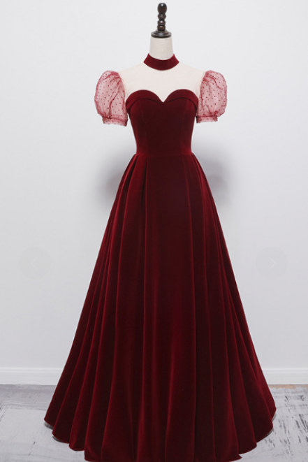 Elegant Suede Long Women Fashion Prom Dress Floor Length lace-up Dark Red Evening Dress