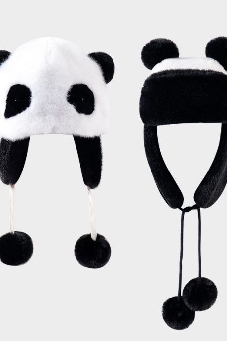 Woman fluffy hat winter panda style ear flap