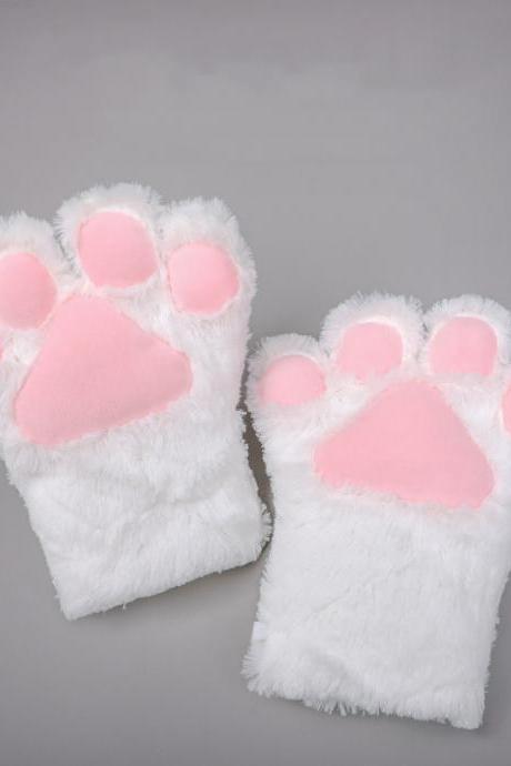 White Fluffy Cosplay Cat Paw Cute Performance Toy Gloves