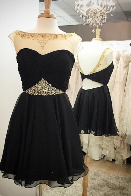 2016 Short Chiffon Homecoming Dresses Scoop Neck Crystal Beaded Party Dresses Custom Made Mini Dresses