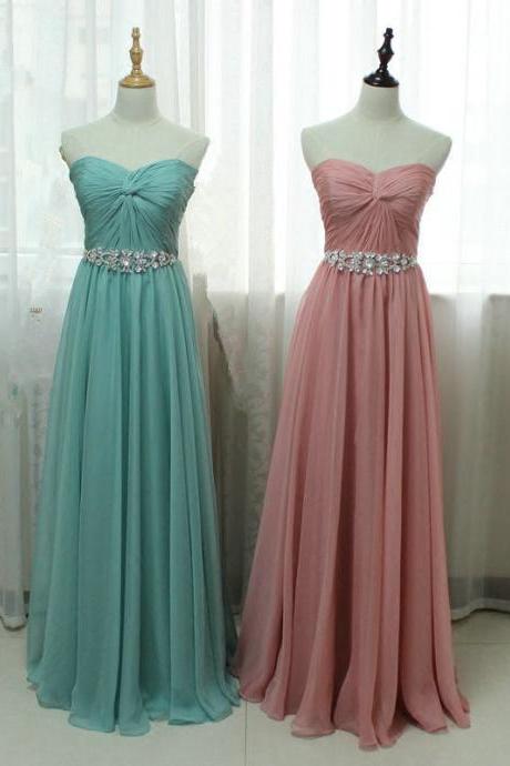 Sweetheart Neck Long Chiffon Prom Dresses with Crystals Pleat Floor Length Party Dresses Custom Made Women Dresses