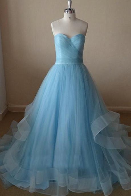 Sweetheart Neck A-line Tulle Prom Dresses with Pleat Floor Length Party Dresses Custom Made Women Dresses 2016