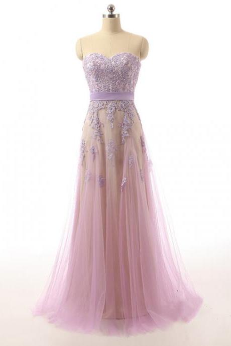 Sweetheart Neck Long Tulle Prom Dresses Lace Appliques Women Dresses