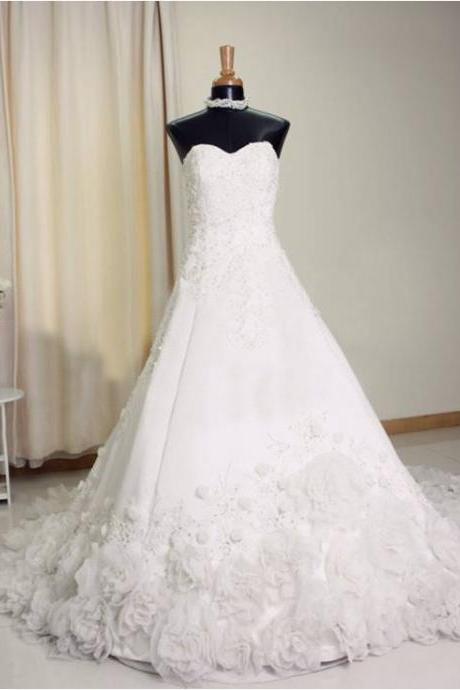 Sweetheart A-line Tulle Wedding Dresses Lace appliques Women Bridal Gowns