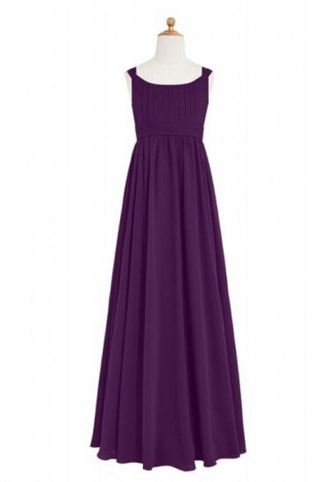Scoop neck Purple Chiffon Prom Dresses Pleat Women Party Dresses