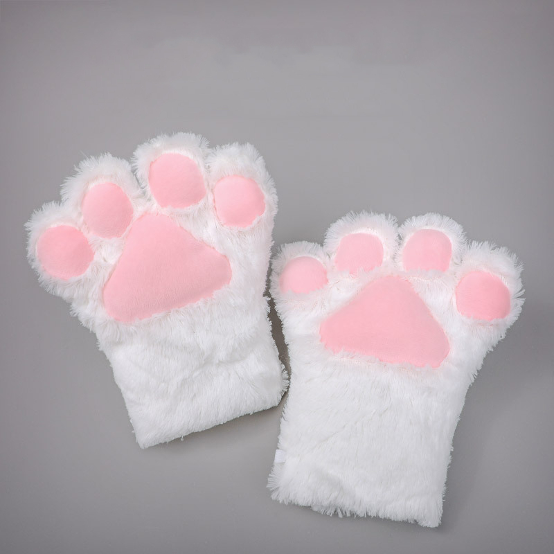 White Fluffy Cosplay Cat Paw Cute Performance Toy Gloves on Luulla